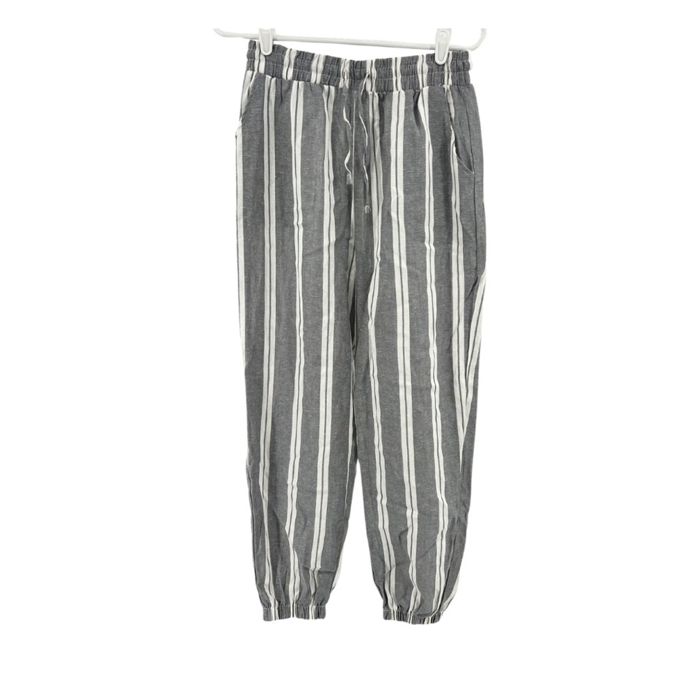 Love Streak linen rayon blend large striped joggers gray white lightweight beach